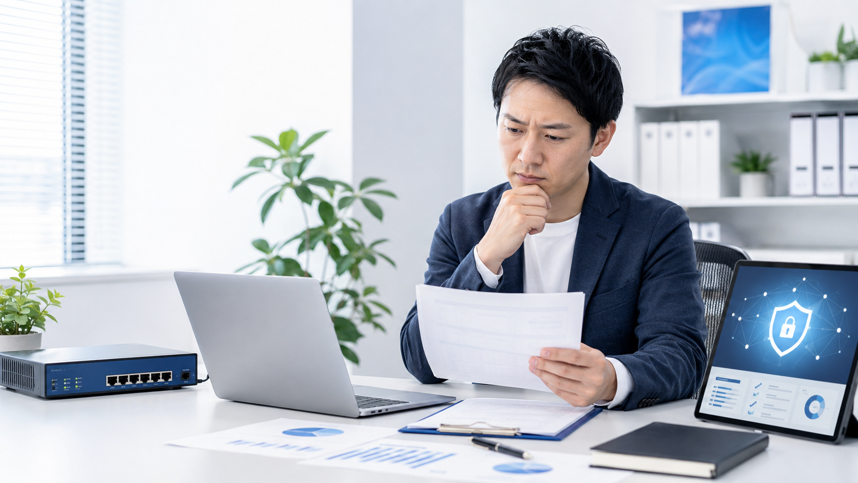 UTM更新やリース見直しで悩む担当者のイメージ